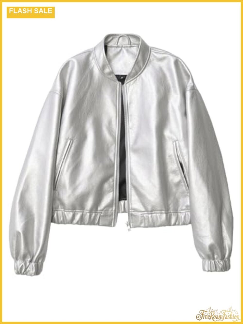 Faux Leather Bomber Jacket Long Sleeve Zip Up Motorcycle Biker Coat